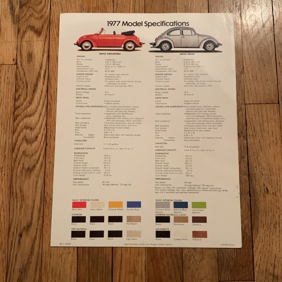 Original 1977 Volkswagen VW Beetle Sales Brochure Catalog Convertible Sedan - Picture 2 of 4